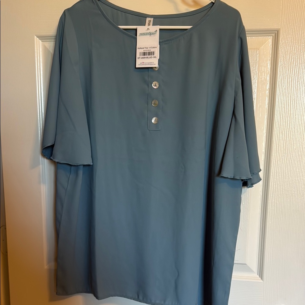 Blue Button-Front Blouse